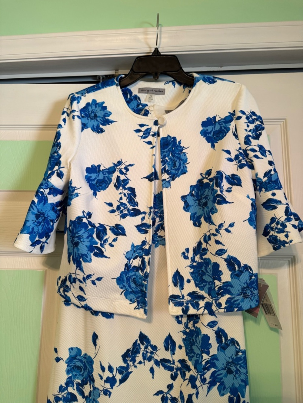 Danny & Nicole White Textured Dress with Blue Floral Print